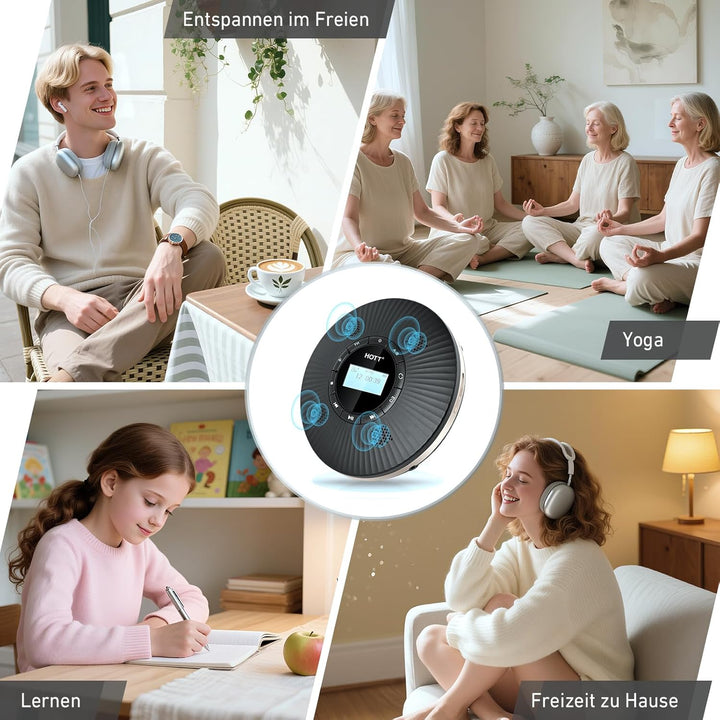 HOTT CD Player Tragbar Bluetooth CD-Player mit 4 Lautsprecher und FM-Transmitter, Tragbarer CD Playe