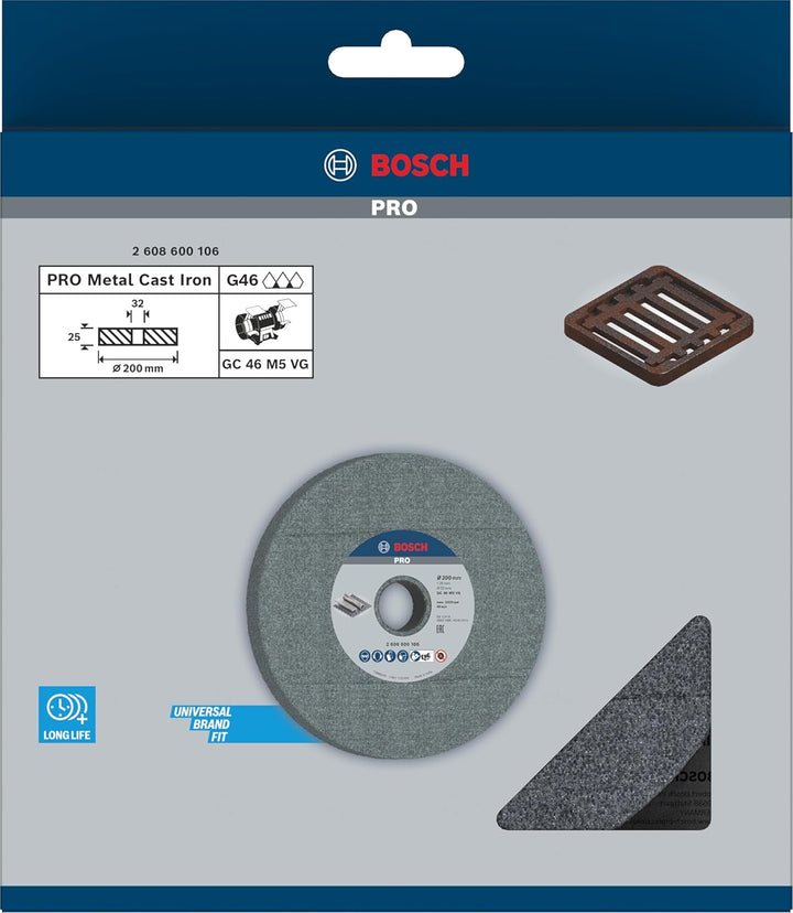 Bosch Professional 1x Schleifscheibe für Doppelschleifmaschine (Ø 200 x 25 mm, K46, Zubehör Schleifm