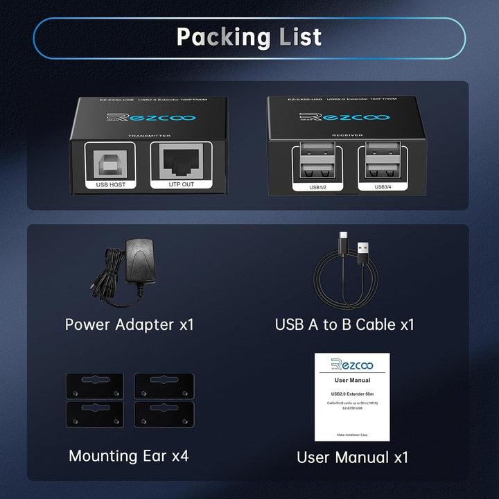 USB Extender 165ft 4-Port USB 2.0 HUB von Ethernet Cat5e Cat6 - USB RJ45 LAN-Erweiterung, Zwei Webca