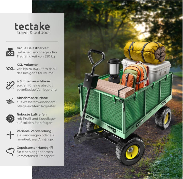 tectake® Bollerwagen, Transportwagen, Gartenwagen, Handwagen, Leiterwagen mit aufklappbaren Seitenwä