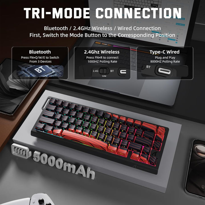 ATTACK SHARK 3-in-1 Kabellose X68PRO HE-Tastatur&X11-Gaming-Maus&Spiral-C01PRO-Kombination,BT/2,4G/W