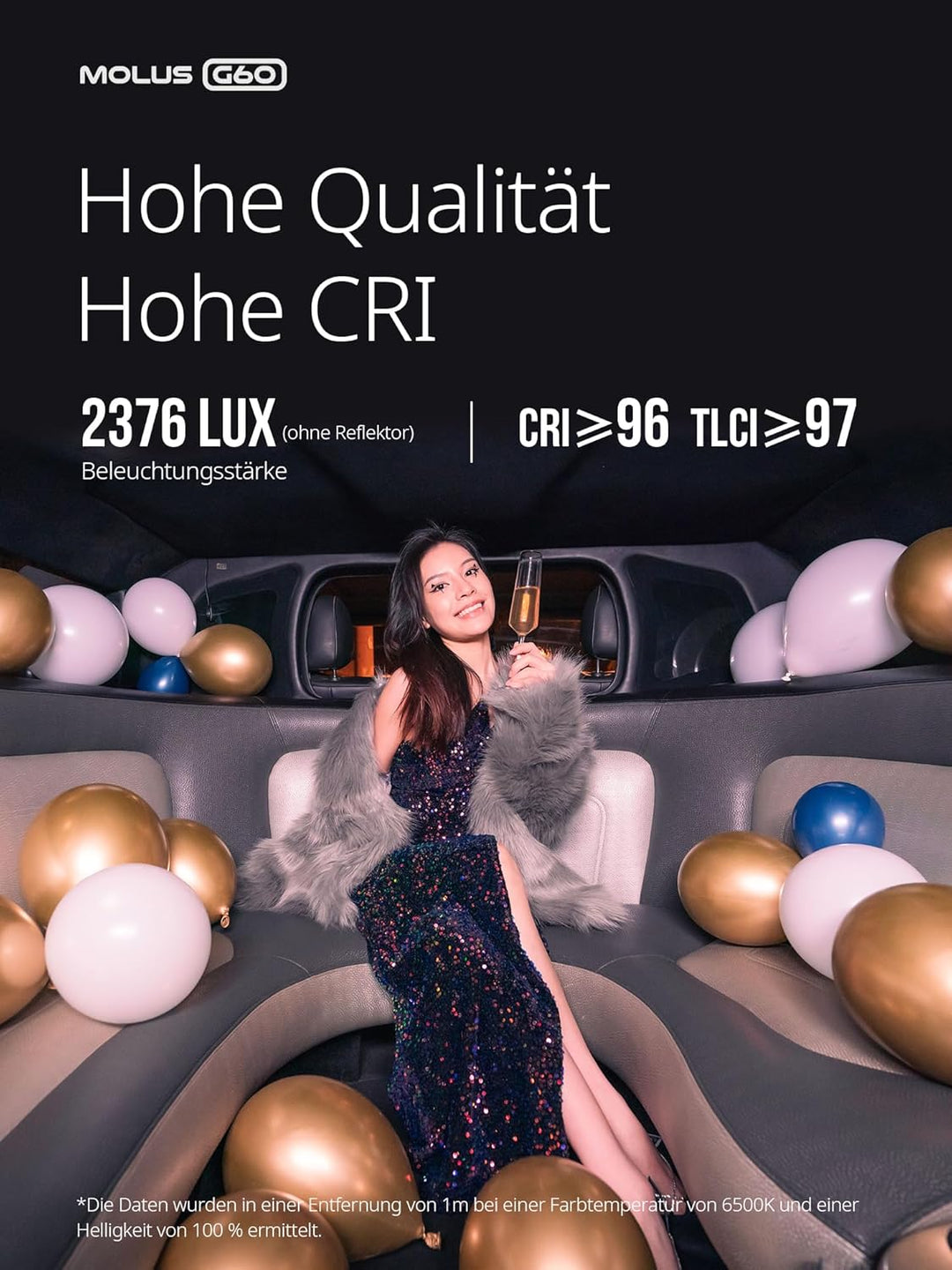 ZHIYUN Molus G60 Combo [Official] Videoleuchte 60W, COB LED Videolicht Tragbar, Bi-Color Streaming L