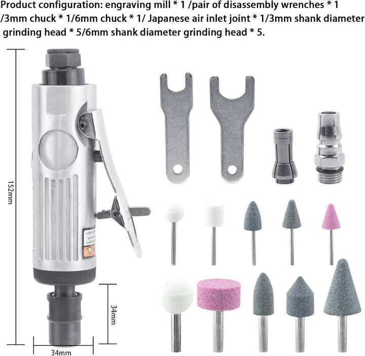 BIGP Druckluftschleifer Set, Druckluft Stabschleifer, gerader pneumatischer Schleifer, Geradschleife