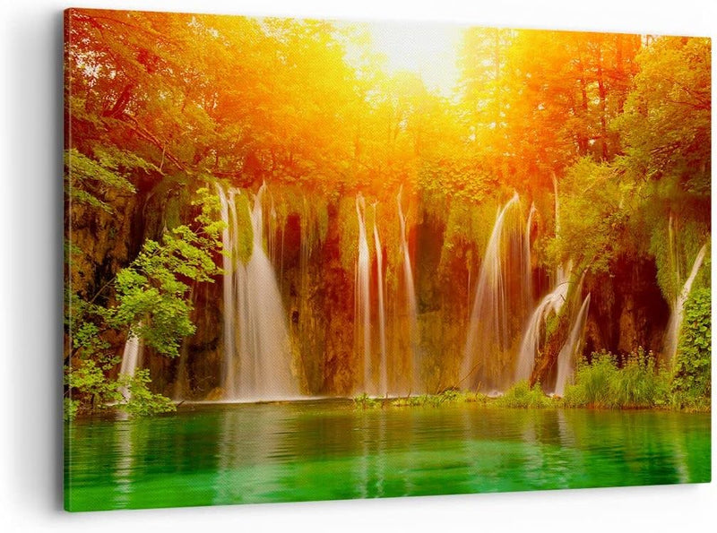 Bilder auf Leinwand 100x70cm Leinwandbild Kroatien nationalpark wasserfall Gross Wanddeko Bild Schla