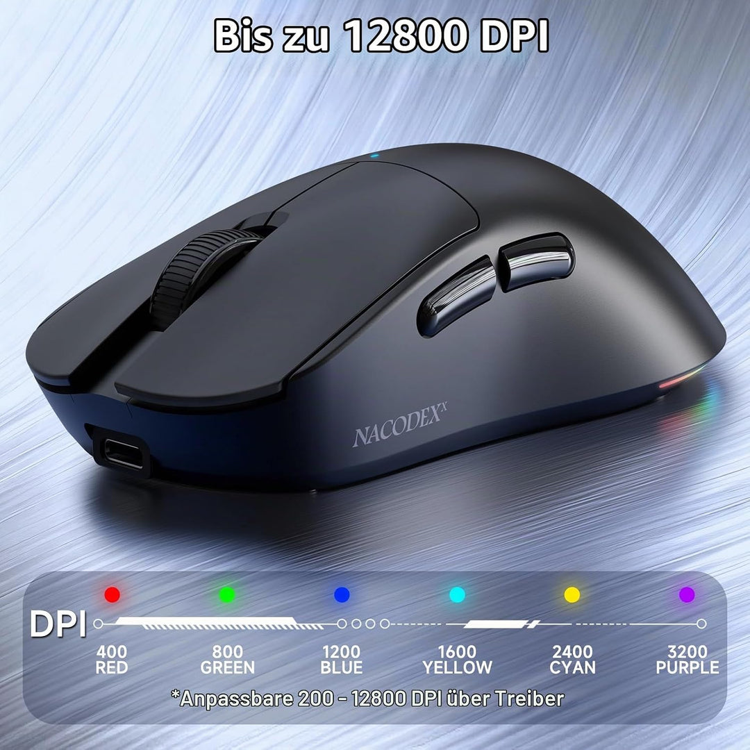 A.JAZZ NJ08 Tri-Mode Kabellose Gaming Maus, 1000Hz 70g Leicht, PC Mouse Mittel-Gross Ergonomisch, 12