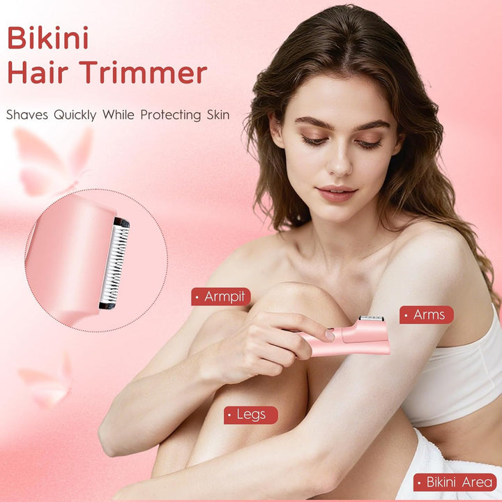 Damenrasierer Elektro 2in1 Bikini Trimmer & Intimrasierer Kabellos Horizontale Klinge Nass/Trockenra