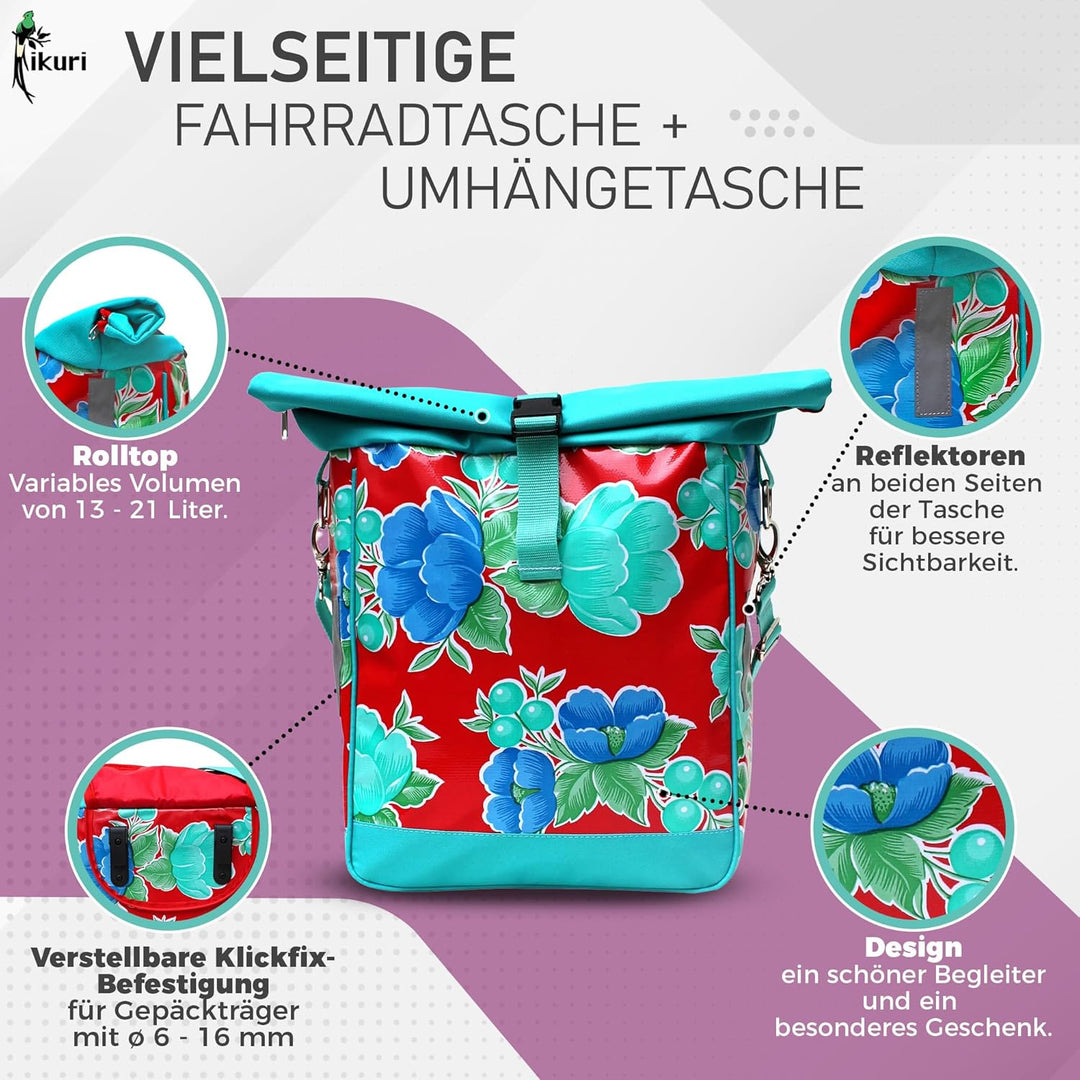 IKURI Fahrradtasche für Gepäckträger Satteltasche Einzeltasche Packtasche, abnehmbar, mit Tragegurt