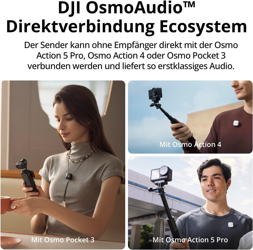 DJI Mic Mini (2 Sender + 1 Empfänger + Lightning-Adapter) für iPhone, Android &amp; Kameras, Ultraleicht