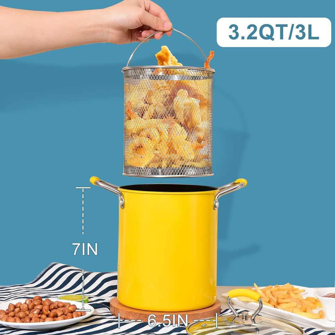 PARACITY 3 L Friteuse mit Siebkorb, Klein Frittiertopf öl mit Anti-Verbrühungs-Silikongriff, 304 Ede