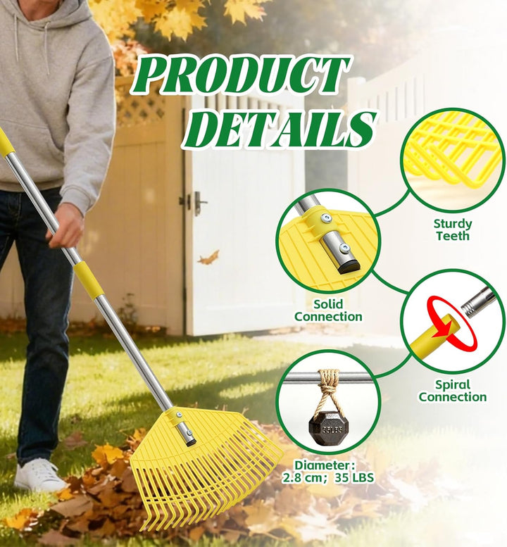 Gartenrechen, extrabreiter Laubrechen 42 cm, müheloses Aufräumen, 23 Flexible Zinken für rasenschone