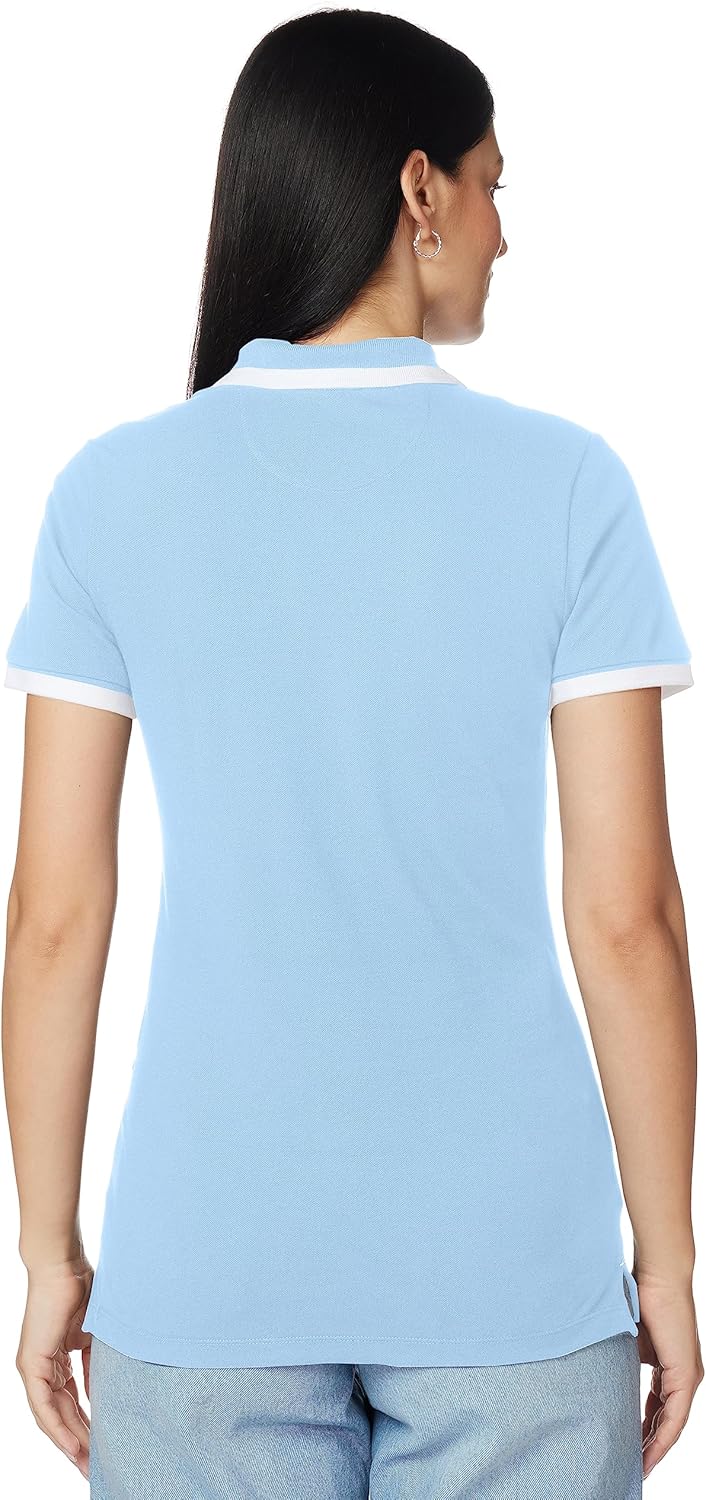 Nautica Damen Klassische Passform, Gestreifter V-Ausschnitt, Stretch-Baumwolle Polohemd M Della Robb