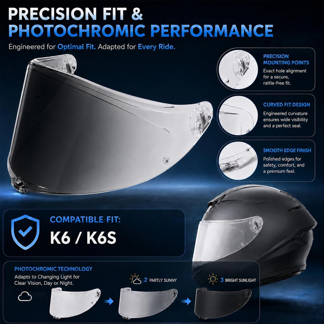 PSLER Helmvisier für K6 K6s - Helmgesichtsschutz Getöntes Visier Motorradhelm Zubehör Ersatz für K6