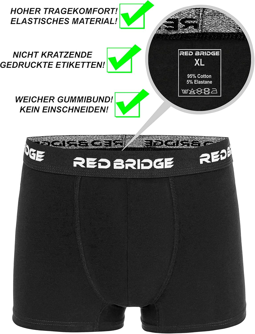 Redbridge Herren Boxershorts Set – 6er Pack enganliegende Unterhosen aus Baumwolle – Elastischer Bun