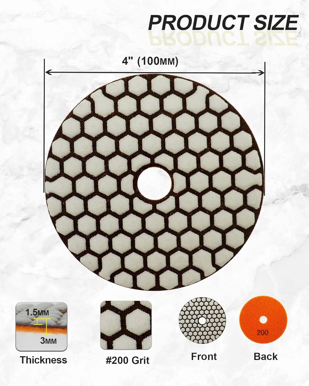 Trocken Diamant Polierpad 100mm 8 Stücke Körnung 200 Polierscheiben für Granit Marmor Kunststein Qua