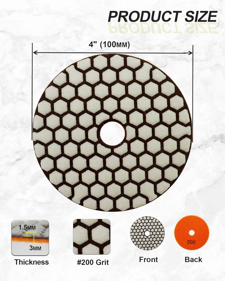 Trocken Diamant Polierpad 100mm 8 Stücke Körnung 200 Polierscheiben für Granit Marmor Kunststein Qua