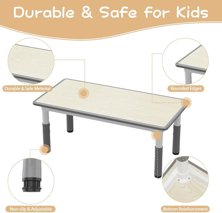 GarveeHome Kinder Tisch und Stühle Set, höhenverstellbarer Kindertisch mit abgerundeten Kanten, stab