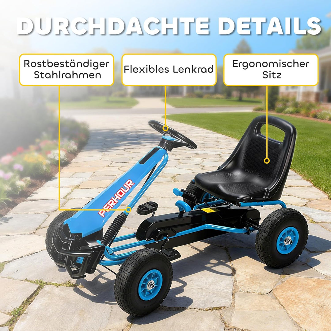 AIYAPLAY Gokart, Tretauto mit Handbremse, verstellbarem Sitz, Vor- und Rückwärtsgang, Pedalantrieb,