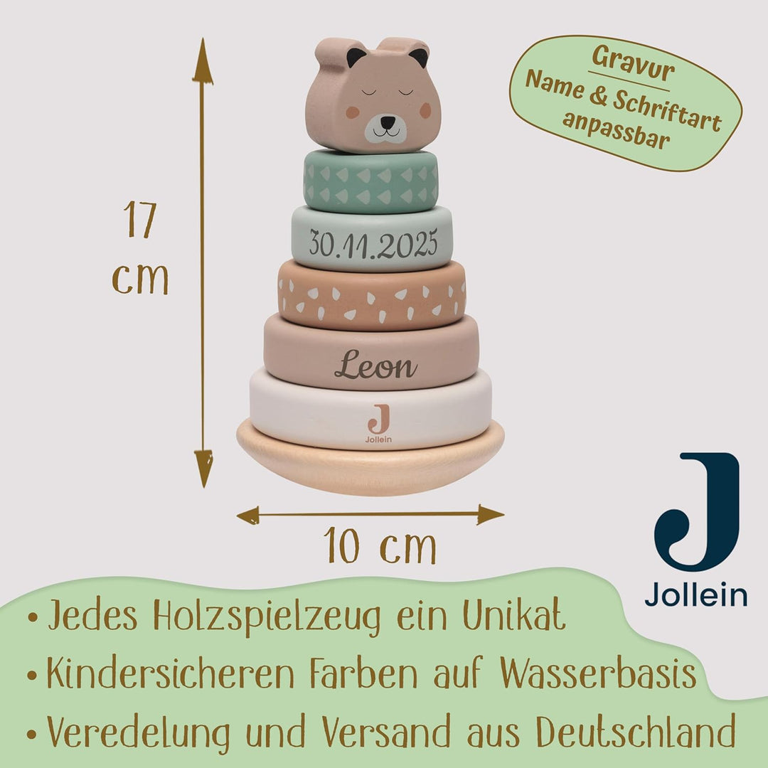 Stapelturm personalisiert mit Name & Datum – Jollein FSC Holz Baby Stapelspielzeug ab 12 Monate – Ge
