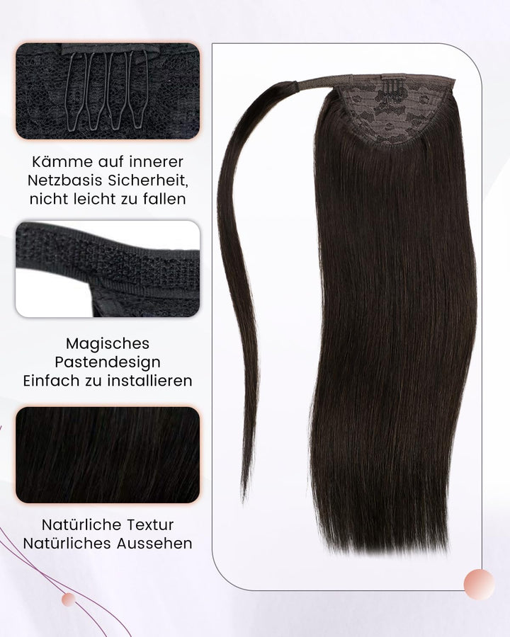 LaaVoo Zopf Extensions Echthaar Braun Extensions Pferdeschwanz Haarteil Echthaar Dunkelbraun Haarver