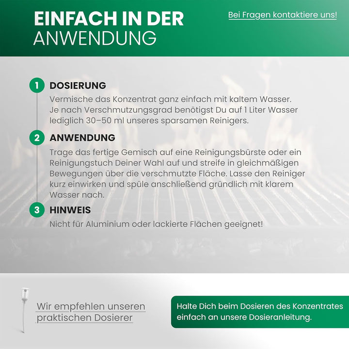 BiOHY Grillreiniger (9 x 1 Liter) + Dosierer | Reiniger für Holzkohle-, Gas- und Elektrogrill | Hoch