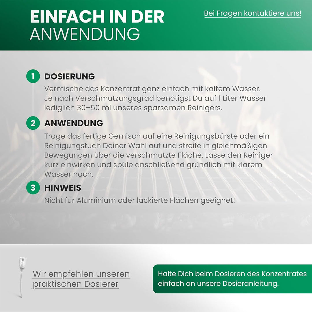 BiOHY Grillreiniger (12 x 1 Liter) + Dosierer | Reiniger für Holzkohle-, Gas- und Elektrogrill | Hoc