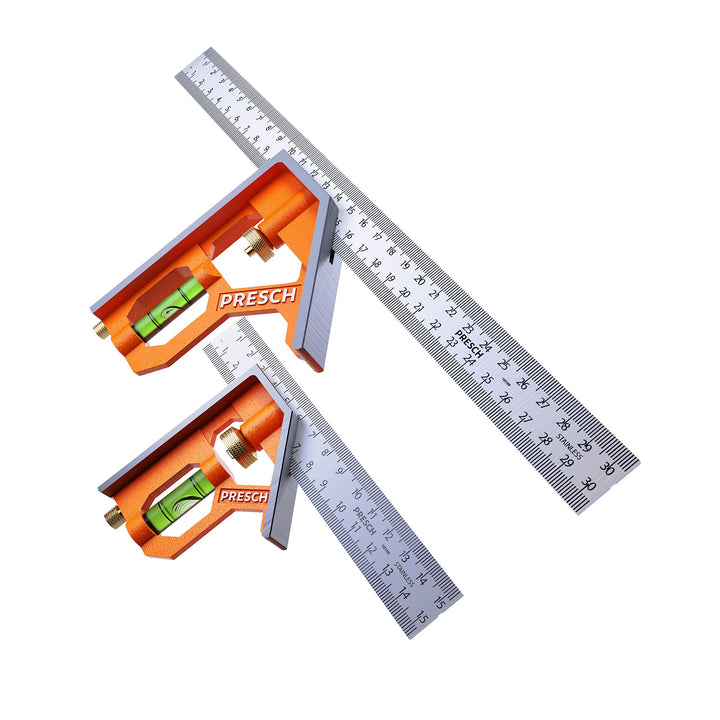 Presch Kombinationswinkel Set 150mm &amp; 300mm - metrisch - Zwei Präzise Universal Kombiwinkel mit Line
