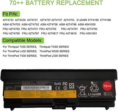 XITAIAN 11.1V 94Wh T430 70++ 0A36303 Ersatz Laptop Akku für Lenovo ThinkPad L430 T430 W530 T530 45N1