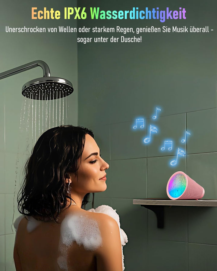 Tragbarer Bluetooth-Lautsprecher Drahtlos, IPX6 Wasserdichter Bluetooth-Lautsprecher mit 9 Farblicht