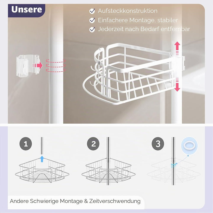 SWTYMIKI Duschablage ohne Bohren Ecke - Höhenverstellbar Teleskop Duschregal Ecke, Shampoo Halterung