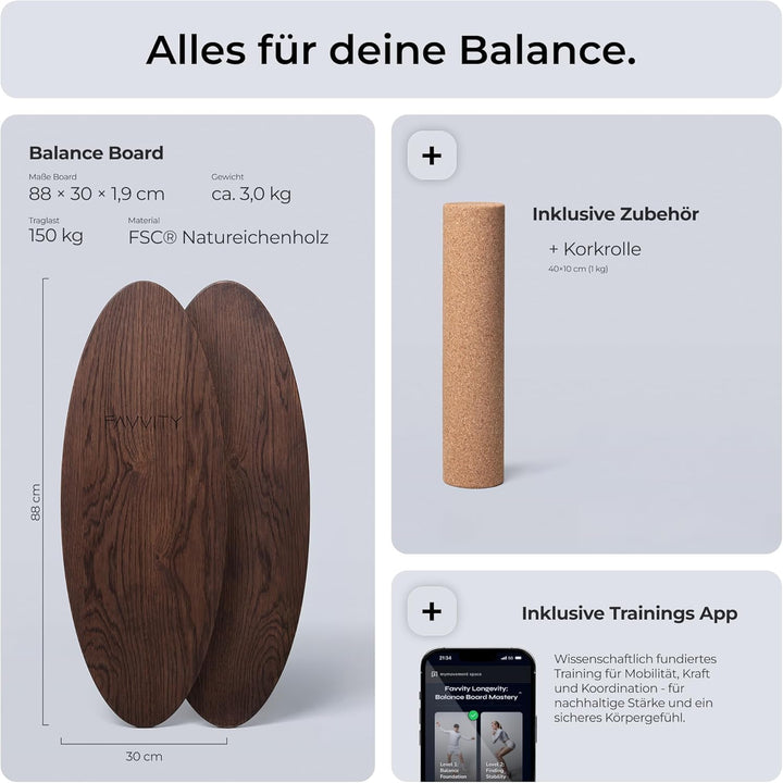 Balance Board aus Eichenholz [Handgefertigt in Deutschland] FSC-zertifizierter Gleichgewichtstrainer