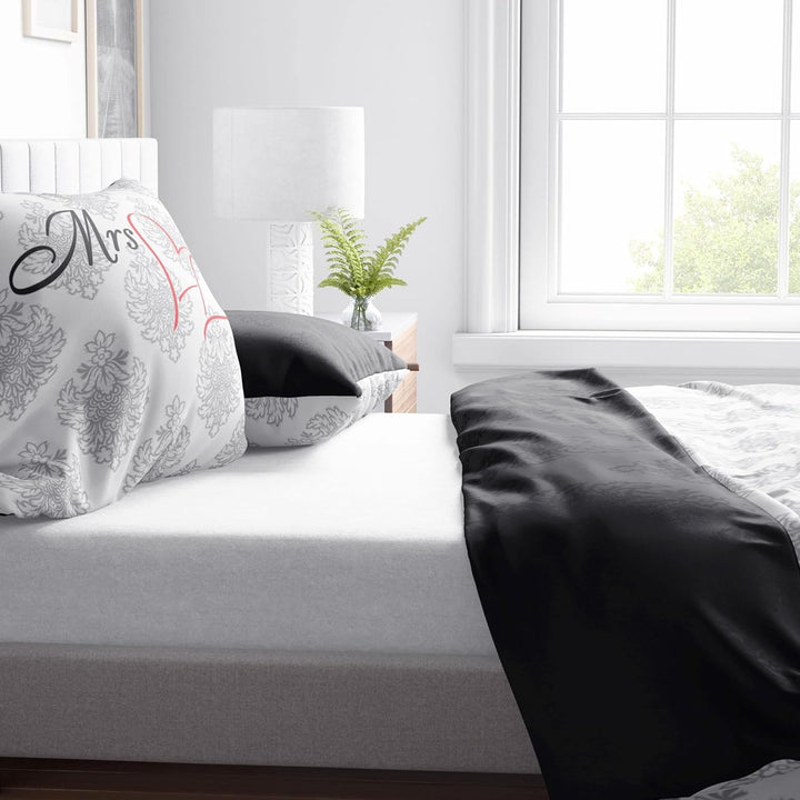 Leonado Vicenti 4tlg. Bettwäsche Mr und Mrs 135x200 Partnerbettwäsche-Set Herz Rot Bezug Kissen mit