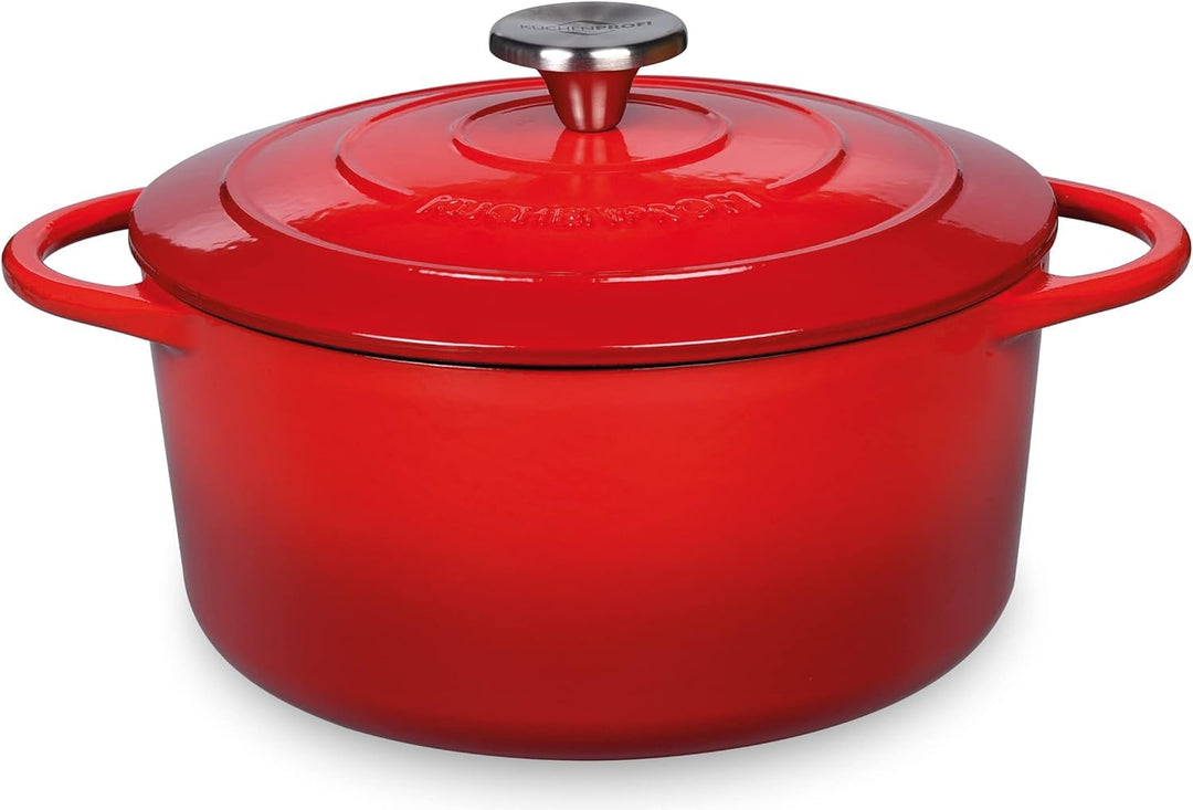 Küchenprofi Gusseisen Bräter mit Deckel, rot/innen schwarz , 22 cm, Schmortopf, Auflaufform, Dutch O