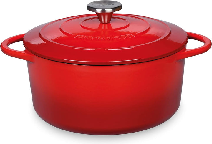 Küchenprofi Gusseisen Bräter mit Deckel, rot/innen schwarz , 22 cm, Schmortopf, Auflaufform, Dutch O