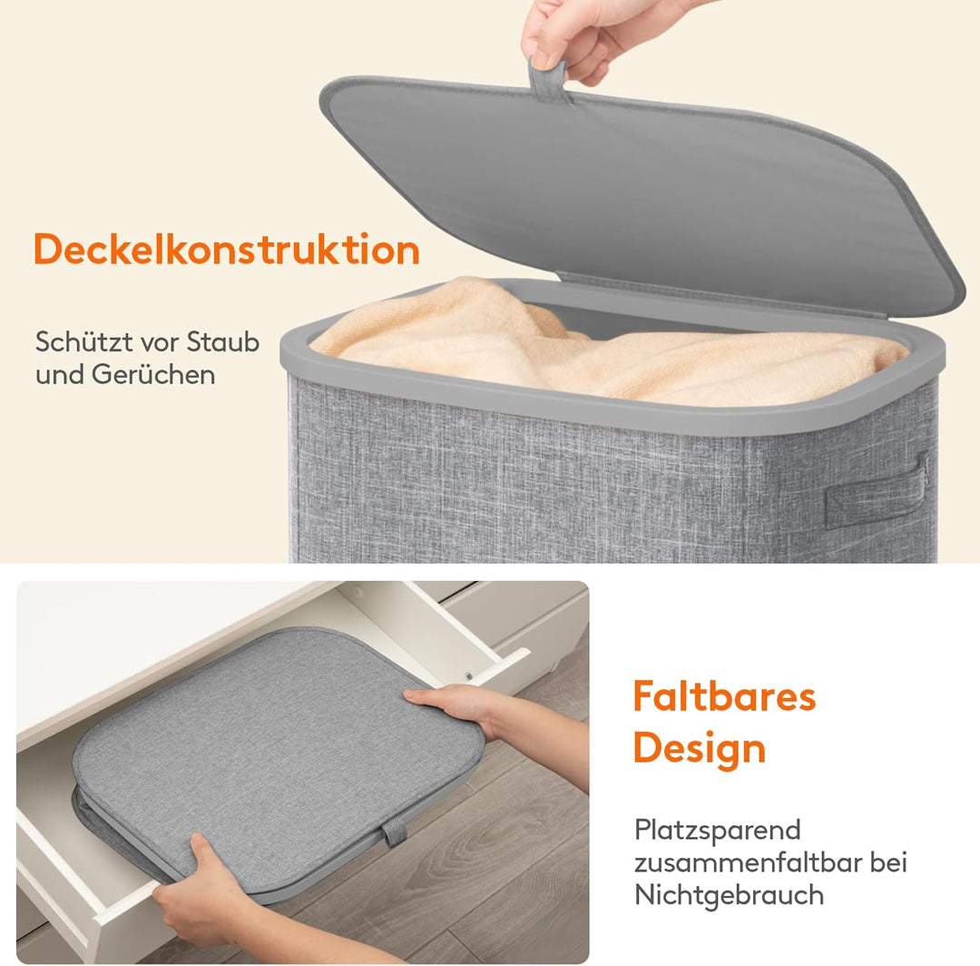 Lifewit 85L Wäschekorb mit Rollen und Deckel, Hellgrau | Faltbarer Wäschesortierer mit herausnehmbar
