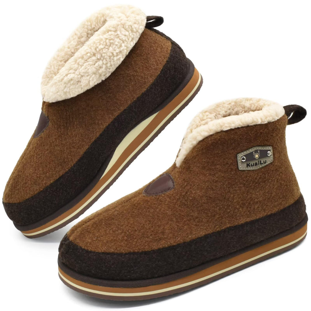 KuaiLu Hausschuhe Boots Herren Winter Filz Hausstiefel Warm Plüsch Flauschige Fell Hüttenschuhe Kusc