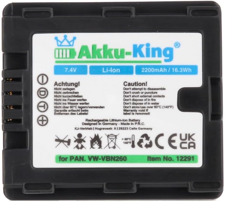 Akku-King Akku kompatibel mit Panasonic VW-VBN260 - Li-Ion 2500mAh - für HDC-SD800, HDC-SD900, HDC-S