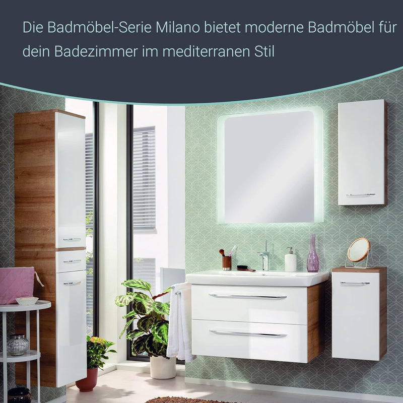 FACKELMANN Milano Hängeschrank mit Tür – Badezimmerschrank hängend mit 2 Einlegeböden fürs Badezimme