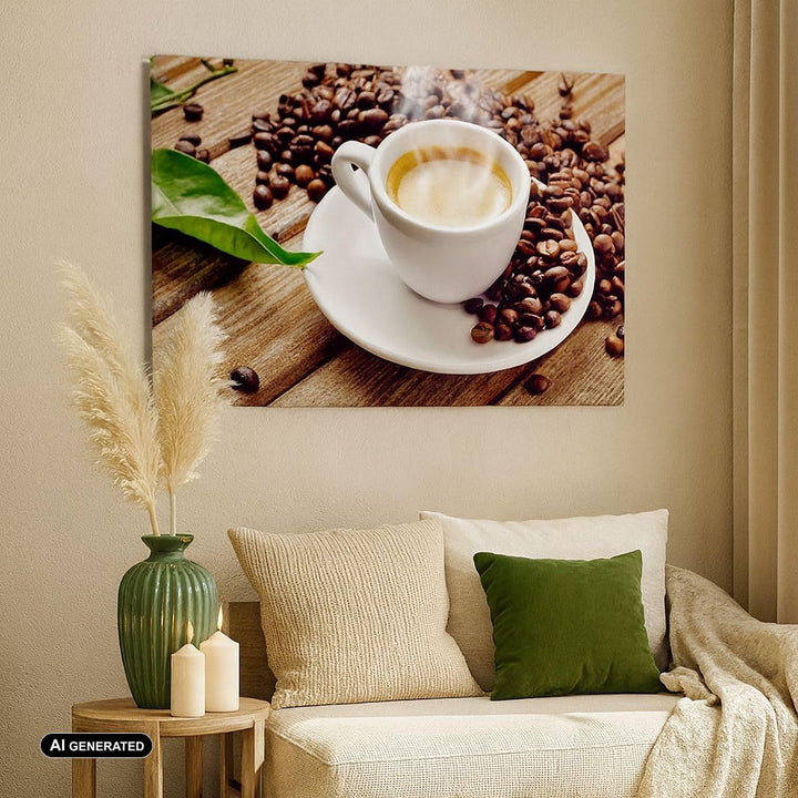 Bilder auf Leinwand 100x70cm Leinwandbild Kaffee Tasse Espresso heiss Gross Wanddeko Bild Schlafzimm