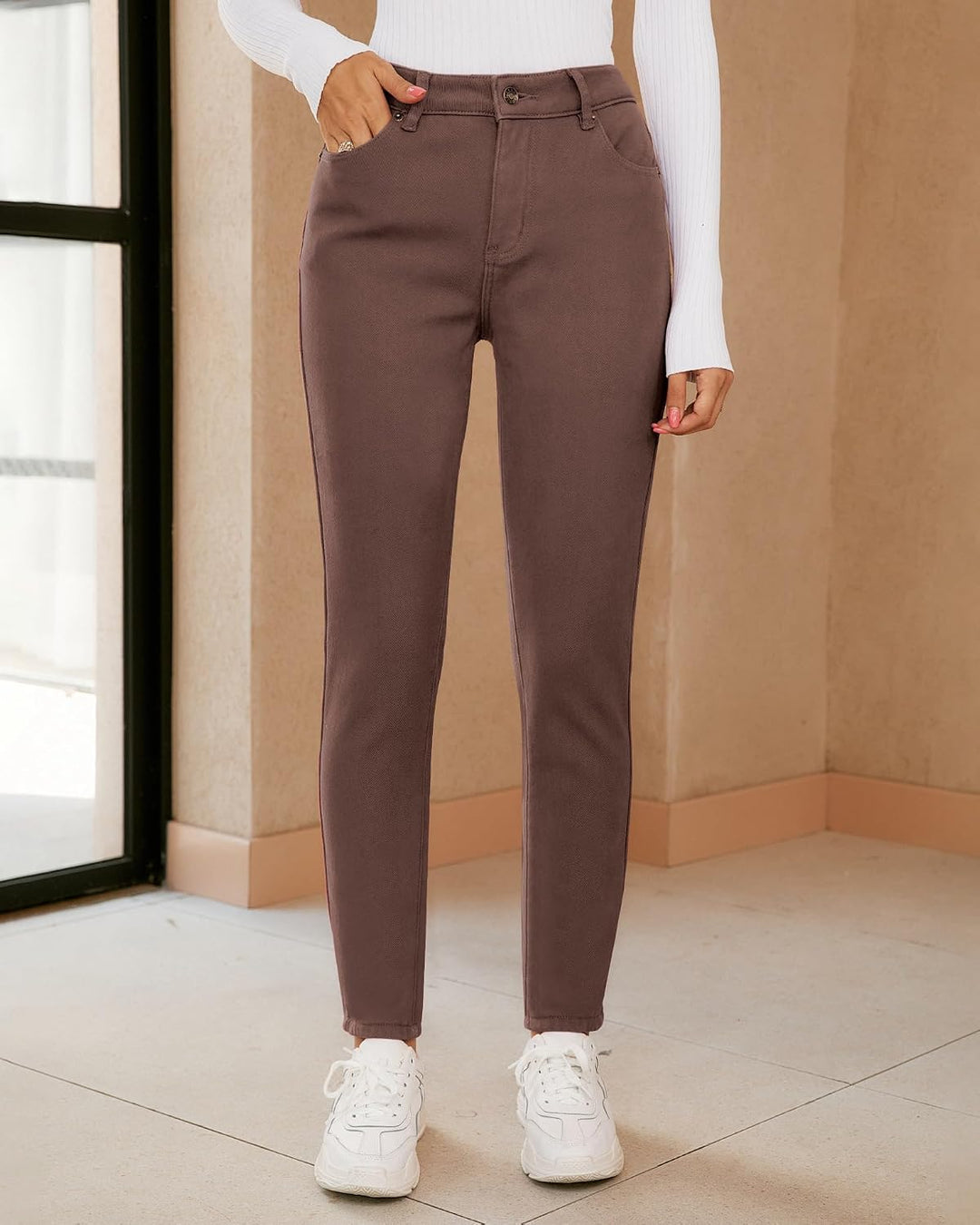 Roskiky Skinny Jeans Damen High Waist Thermo Jeans Damen Winter Gefütter Thermo Jeans Leggings Damen