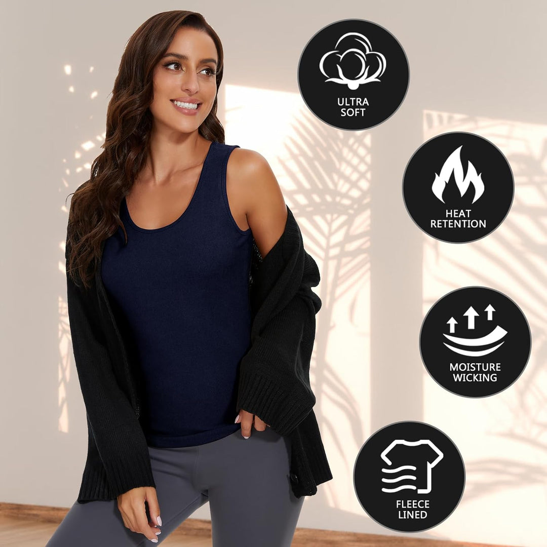 WOWENY Damen Thermo Unterhemd Warm Tank Top Fleece Untershirt Ärmellos Oberteil Thermounterwäsche Ba