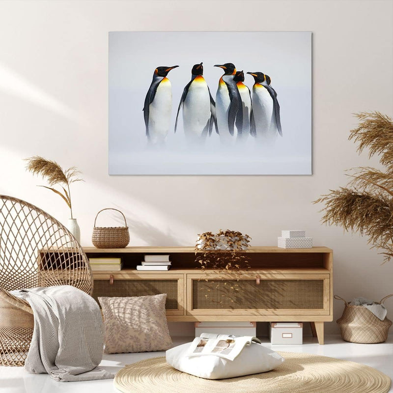 Bilder auf Leinwand 100x70cm Leinwandbild Pinguine Winter Schnee Spaziergang Gross Wanddeko Bild Sch