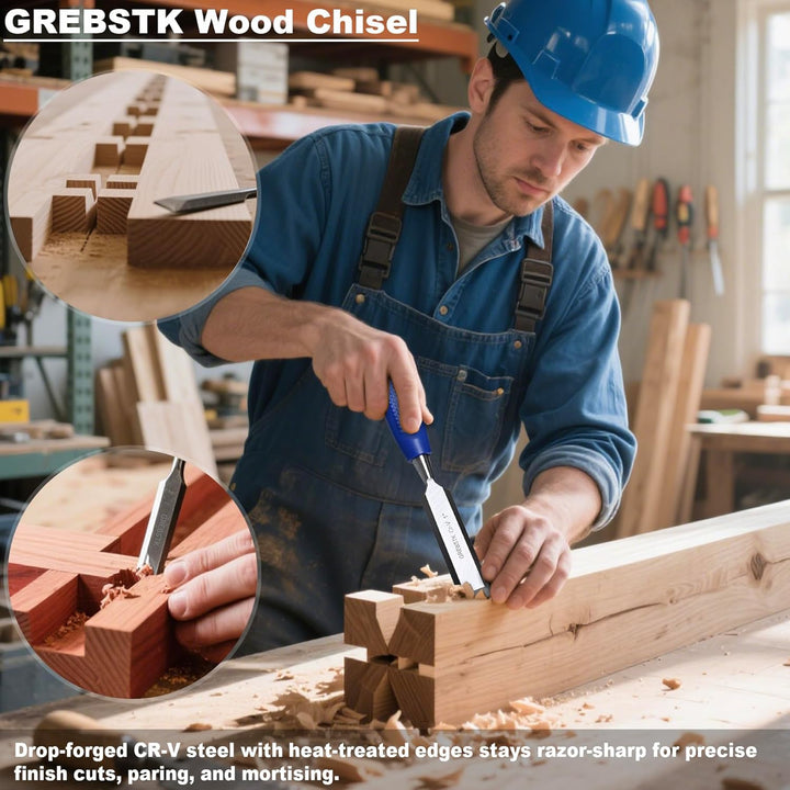 GREBSTK 4 tlg. Stechbeitel Satz für professionelle Holzarbeiten Extra grosse Beitel aus CRV-Stahl mi