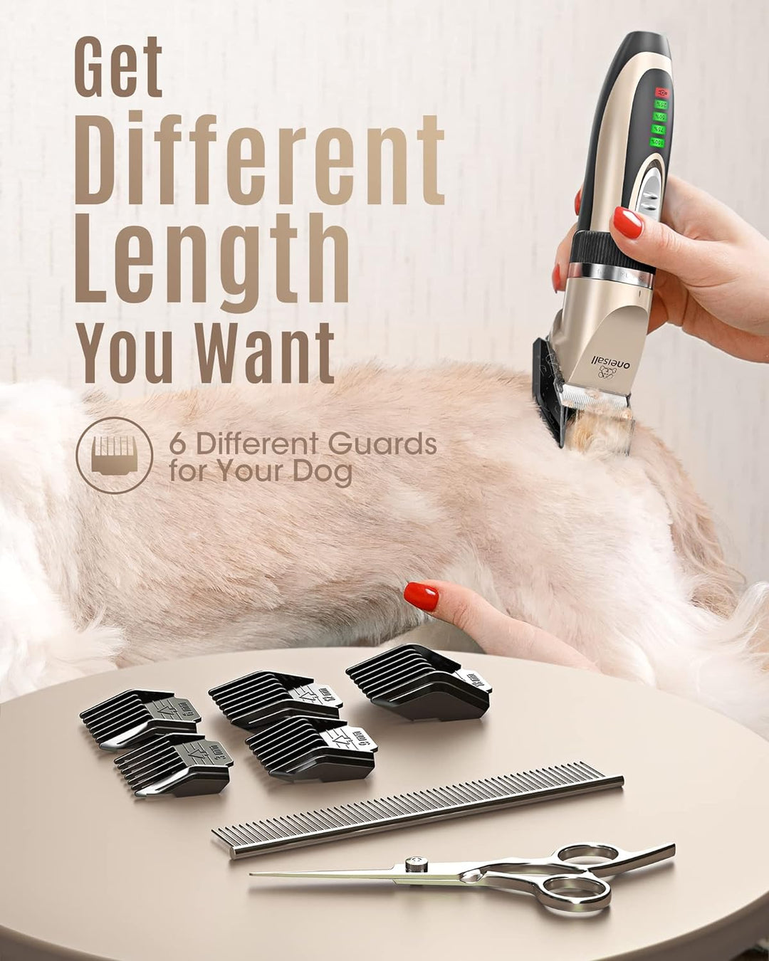 oneisall Dog Clippers Low Noise, 2-Speed Quiet Dog Grooming Kit Rechargeable Cordless Pet Hair Clipp