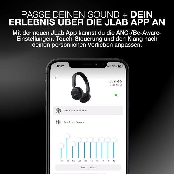 JLab Go Lux ANC Kopfhörer Noise Cancelling - Kabellose Bluetooth On Ear Kopfhörer mit Mikrofon, Akti