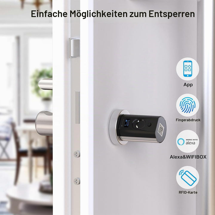 VisorTech Türschloss: Elektronischer Tür-Schliesszylinder mit Fingerabdruck, Transponder, App (Türsc