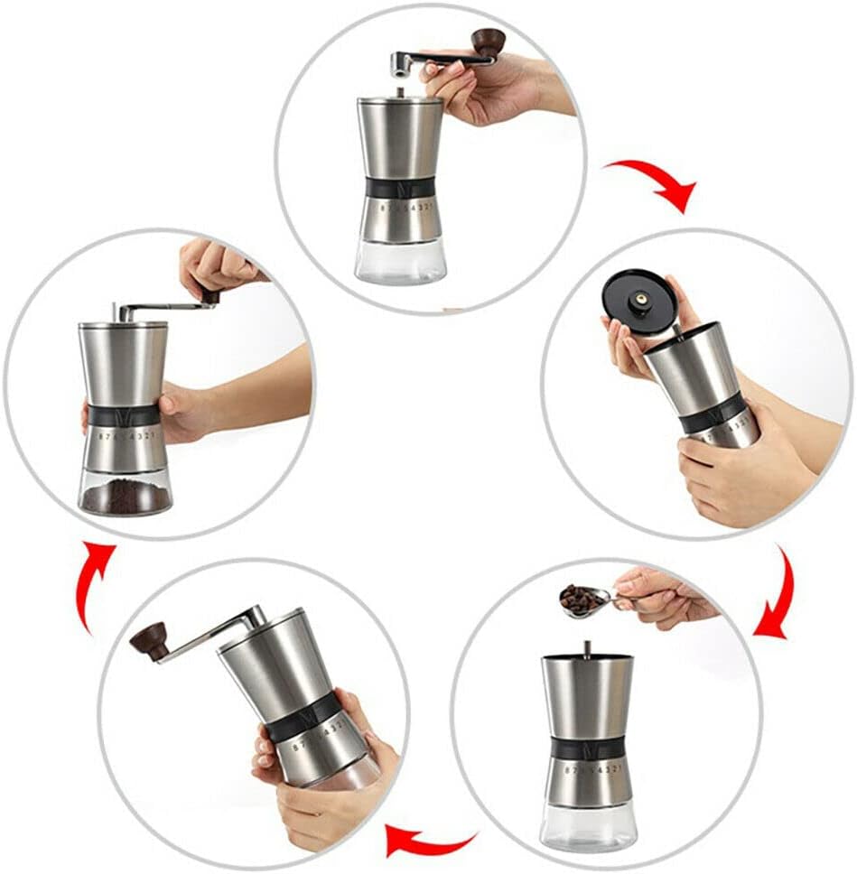 Edelstahl Kaffee MüHle Konischer Kaffeemühle mit Mahlgradeinstellung Manuelle Kaffeemühle 15×8,5×21,