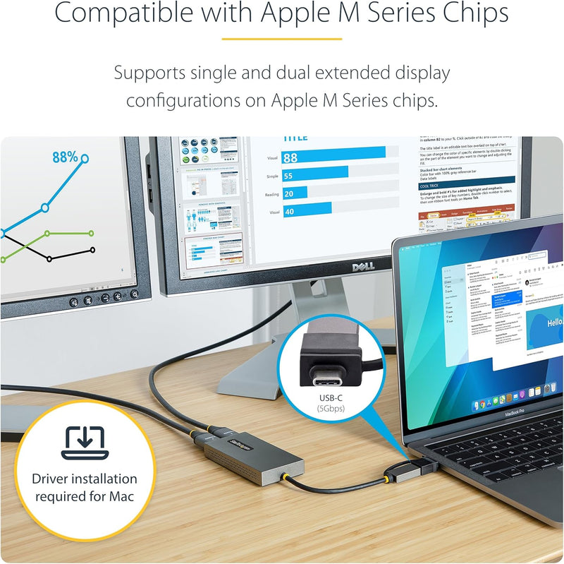 StarTech.com Dual Monitor Adapter, USB A/C auf 2x HDMI (1x 4K30Hz, 1x 1080p), externe grafikkarte, 1