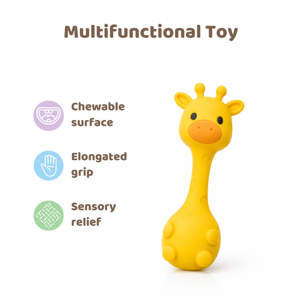 MuyPe Rassel Giraffe und Beissring für Babys (Giraffe Blau), Giraffe Blau