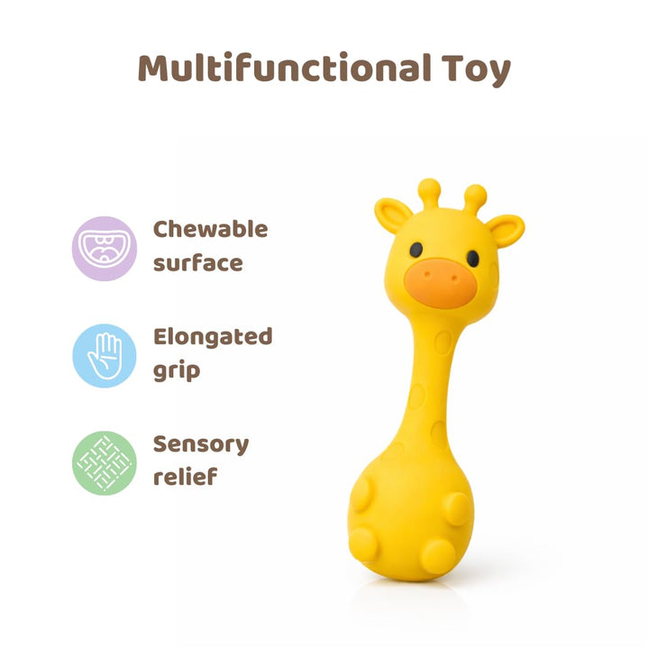 MuyPe Rassel Giraffe und Beissring für Babys (Giraffe Blau), Giraffe Blau