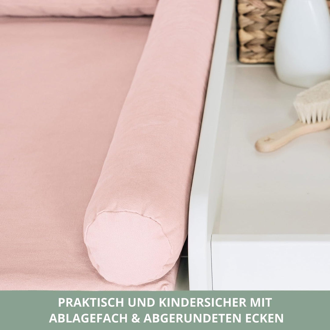Wickelaufsatz Set für IKEA HEMNES – mit Aufsatz, Wickelauflage & Umrandung aus 100% Baumwolle (Blush